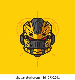 Vector Illustration, Robotic Mecha Soldier Head with geometrical background