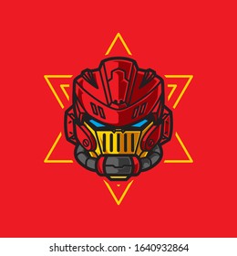 Vector Illustration, Robotic Mecha Soldier Head with geometrical background