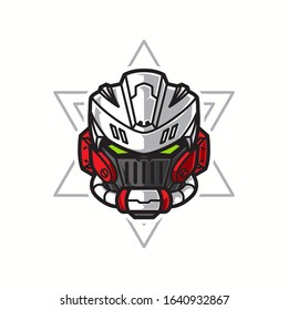 Vector Illustration, Robotic Mecha Soldier Head with geometrical background