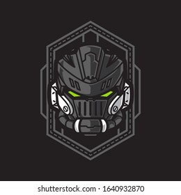 Vector Illustration, Robotic Mecha Soldier Head with geometrical background