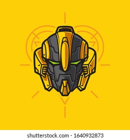 Vector Illustration, Robotic Mecha Soldier Head with geometrical background
