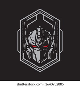 Vector Illustration, Robotic Mecha Soldier Head with geometrical background