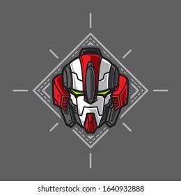 Vector Illustration, Robotic Mecha Soldier Head with geometrical background