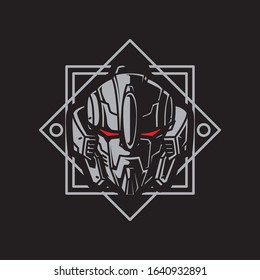 Vector Illustration, Robotic Mecha Soldier Head with geometrical background