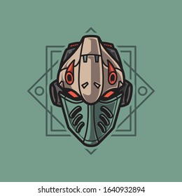Vector Illustration, Robotic Mecha Soldier Head with geometrical background