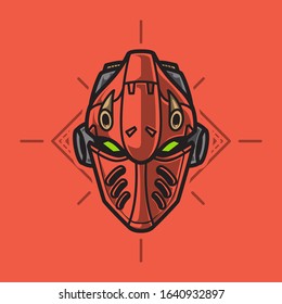 Vector Illustration, Robotic Mecha Soldier Head with geometrical background