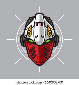 Vector Illustration, Robotic Mecha Soldier Head with geometrical background