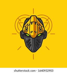 Vector Illustration, Robotic Mecha Soldier Head with geometrical background