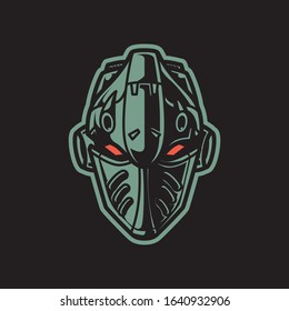 Vector Illustration, Robotic Mecha Soldier Head with geometrical background