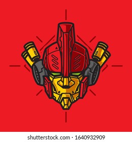 Vector Illustration, Robotic Mecha Soldier Head with geometrical background