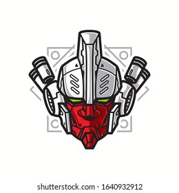 Vector Illustration, Robotic Mecha Soldier Head with geometrical background