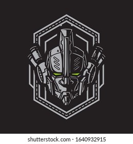 Vector Illustration, Robotic Mecha Soldier Head with geometrical background