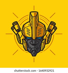 Vector Illustration, Robotic Mecha Soldier Head with geometrical background