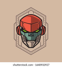 Vector Illustration, Robotic Mecha Soldier Head with geometrical background