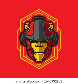 Vector Illustration, Robotic Mecha Soldier Head with geometrical background