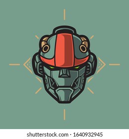 Vector Illustration, Robotic Mecha Soldier Head with geometrical background