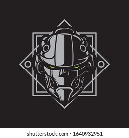 Vector Illustration, Robotic Mecha Soldier Head with geometrical background