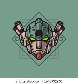 Vector Illustration, Robotic Mecha Soldier Head with geometrical background