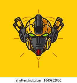 Vector Illustration, Robotic Mecha Soldier Head with geometrical background