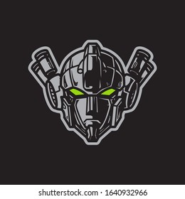 Vector Illustration, Robotic Mecha Soldier Head with geometrical background