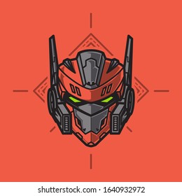 Vector Illustration, Robotic Mecha Soldier Head with geometrical background