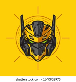 Vector Illustration, Robotic Mecha Soldier Head with geometrical background