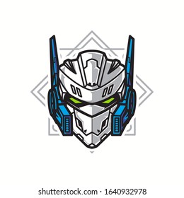 Vector Illustration, Robotic Mecha Soldier Head with geometrical background
