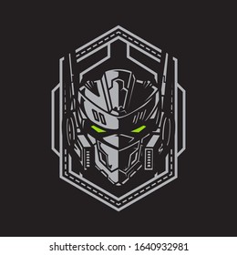 Vector Illustration, Robotic Mecha Soldier Head with geometrical background