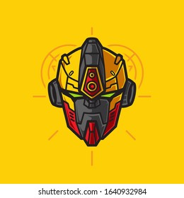 Vector Illustration, Robotic Mecha Soldier Head with geometrical background