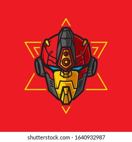 Vector Illustration, Robotic Mecha Soldier Head with geometrical background