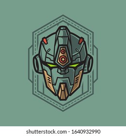 Vector Illustration, Robotic Mecha Soldier Head with geometrical background