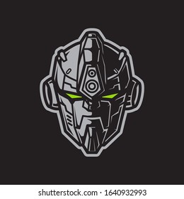 Vector Illustration, Robotic Mecha Soldier Head with geometrical background