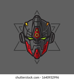 Vector Illustration, Robotic Mecha Soldier Head with geometrical background