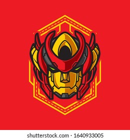 Vector Illustration, Robotic Mecha Soldier Head with geometrical background