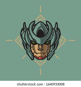 Vector Illustration, Robotic Mecha Soldier Head with geometrical background