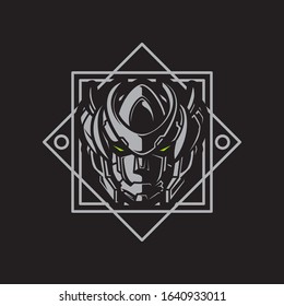 Vector Illustration, Robotic Mecha Soldier Head with geometrical background