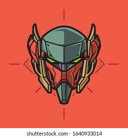 Vector Illustration, Robotic Mecha Soldier Head with geometrical background