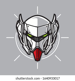 Vector Illustration, Robotic Mecha Soldier Head with geometrical background