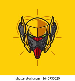 Vector Illustration, Robotic Mecha Soldier Head with geometrical background