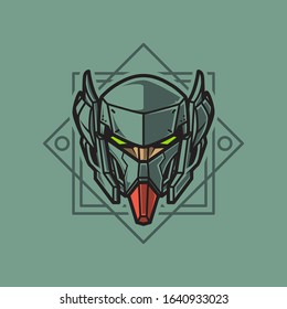 Vector Illustration, Robotic Mecha Soldier Head with geometrical background