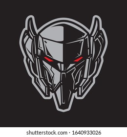 Vector Illustration, Robotic Mecha Soldier Head with geometrical background