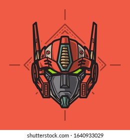 Vector Illustration, Robotic Mecha Soldier Head with geometrical background