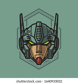 Vector Illustration, Robotic Mecha Soldier Head with geometrical background