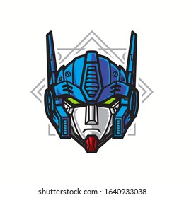 Vector Illustration, Robotic Mecha Soldier Head with geometrical background