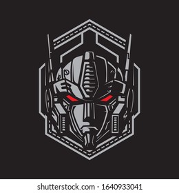 Vector Illustration, Robotic Mecha Soldier Head with geometrical background