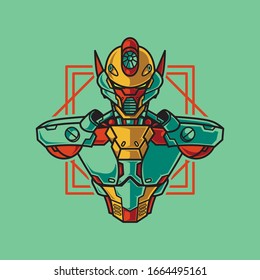 Vector Illustration, Robotic Mecha Soldier Half Body armor