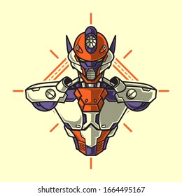 Ilustración vectorial, blindaje de medio cuerpo de soldado Mecha robótica
