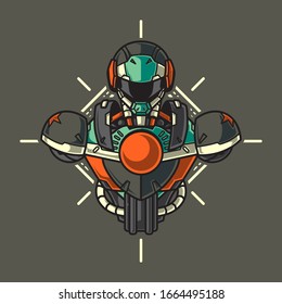 Vector Illustration, Robotic Mecha Soldier Half Body armor