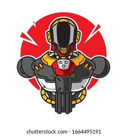 Vektorillustration Illustration, Roboter-Mecha-Soldat-Halbkörperpanzer