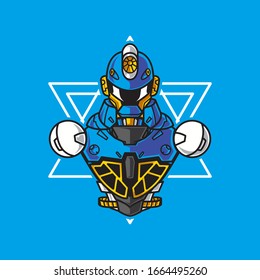 Vector Illustration, Robotic Mecha Soldier Half Body armor